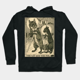 THE CAT AND THE FOX Forest Animals Black White Floral Hoodie